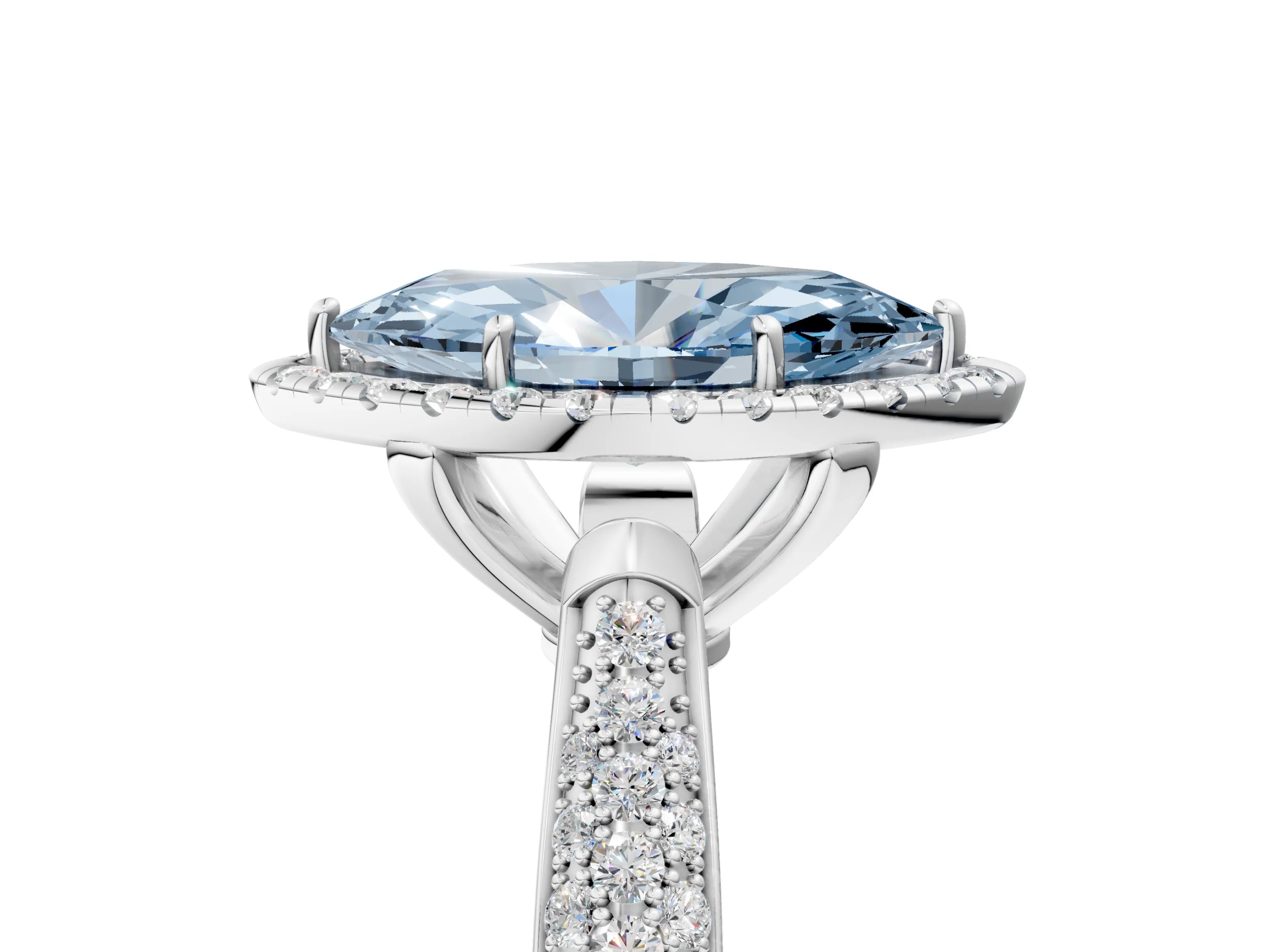 White gold Fancy Blue Marquise Cut Halo Diamond Ring with Pavé Band_41