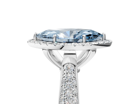 White gold Fancy Blue Marquise Cut Halo Diamond Ring with Pavé Band_41