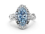 White gold Fancy Blue Marquise  Cut Halo Diamond Ring with Scrollwork Band and Four-Prong Setting_47