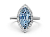 White gold Fancy Blue Marquise Cut Halo Diamond Ring with Solitaire Band and Prong Setting