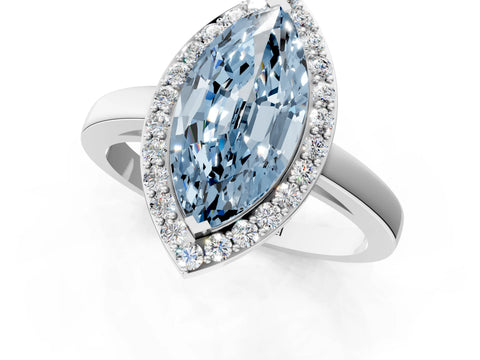 White gold Fancy Blue Marquise Cut Halo Diamond Ring with Solitaire Band and Prong Setting_1