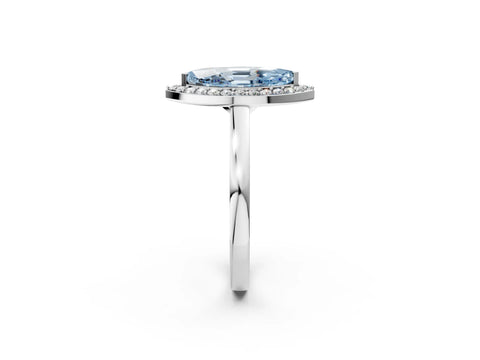 White gold Fancy Blue Marquise Cut Halo Diamond Ring with Solitaire Band and Prong Setting_2
