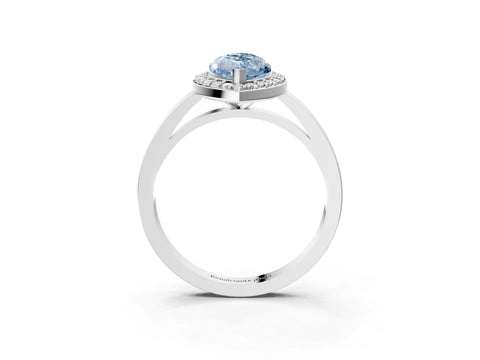 White gold Fancy Blue Marquise Cut Halo Diamond Ring with Solitaire Band and Prong Setting_3
