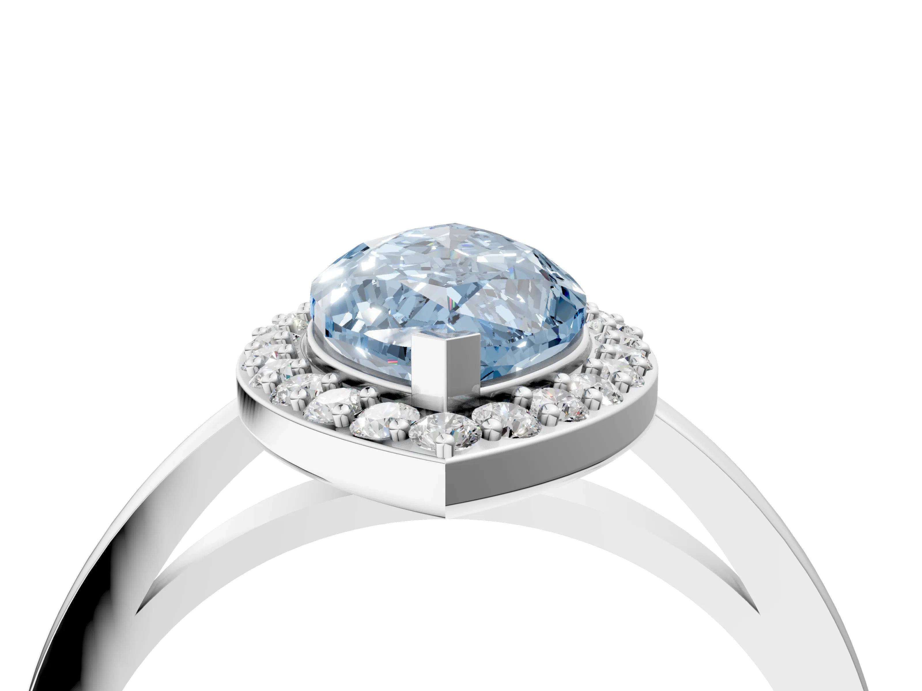 White gold Fancy Blue Marquise Cut Halo Diamond Ring with Solitaire Band and Prong Setting_4