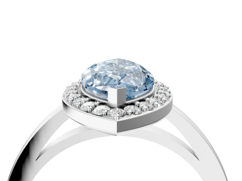 White gold Fancy Blue Marquise Cut Halo Diamond Ring with Solitaire Band and Prong Setting_4