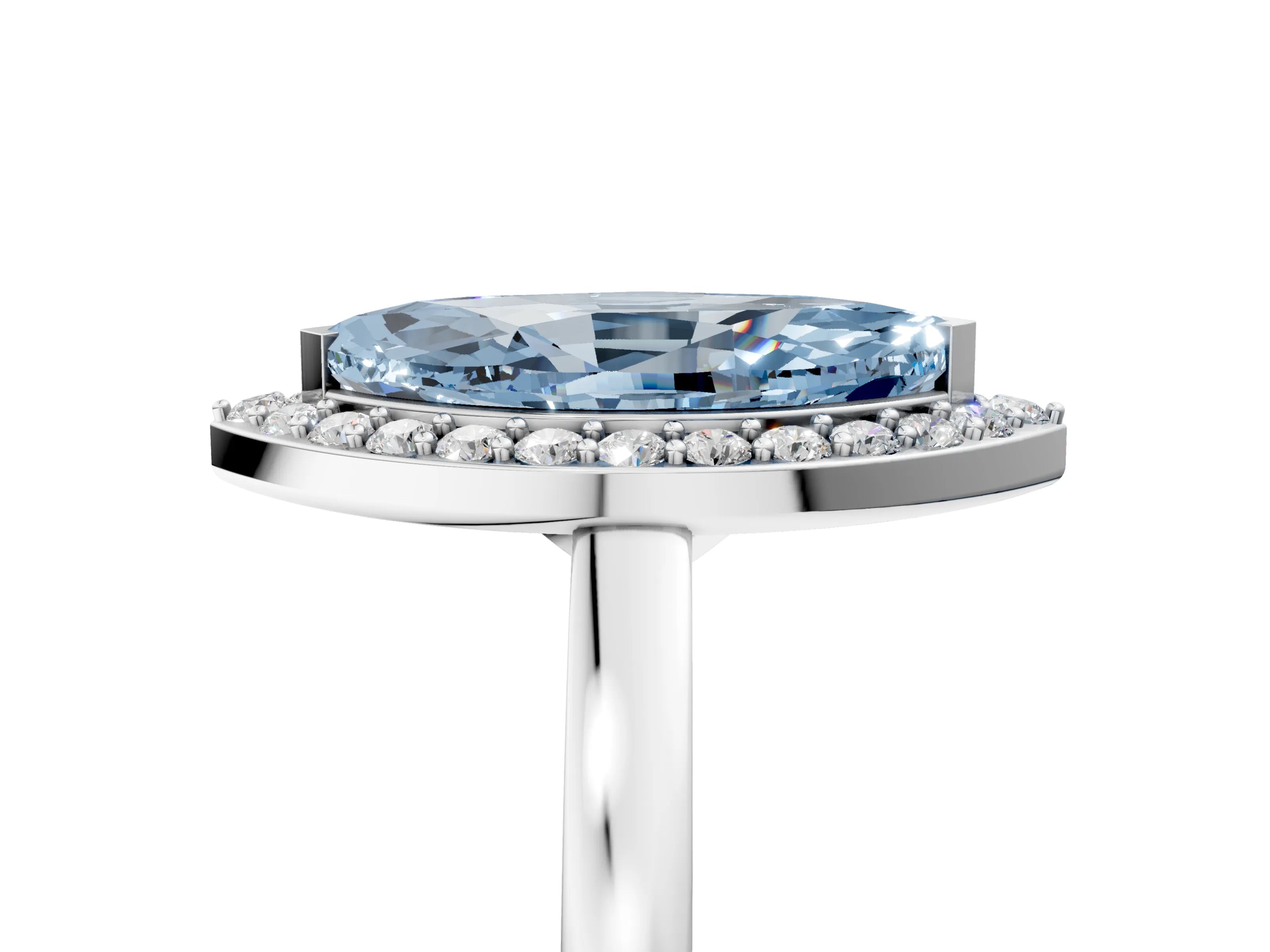 White gold Fancy Blue Marquise Cut Halo Diamond Ring with Solitaire Band and Prong Setting_5