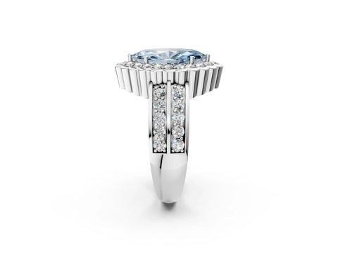 White gold Fancy Blue Marquise Cut Halo Diamond Split Shank Ring with Scalloped Prong Setting_14