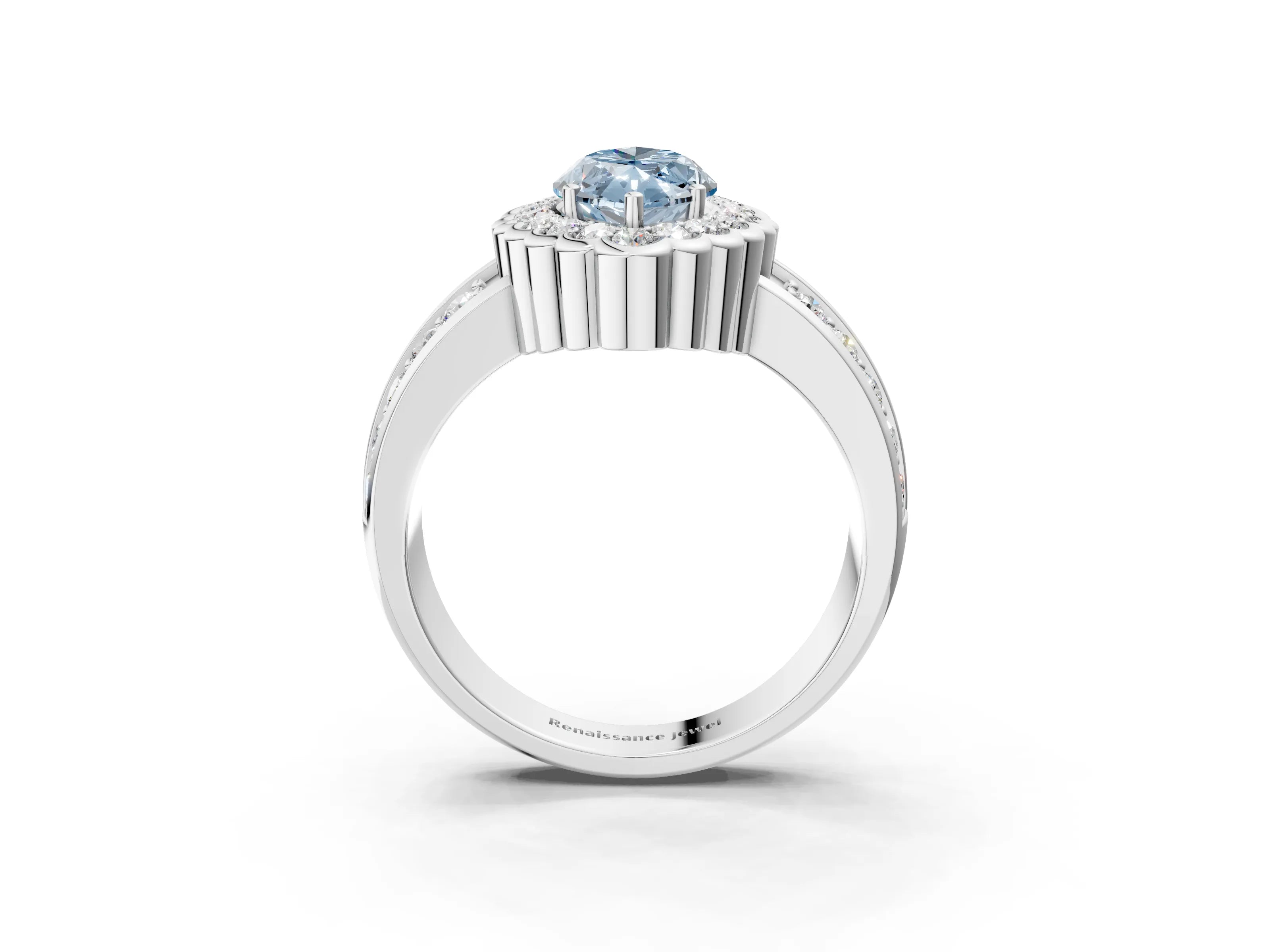 White gold Fancy Blue Marquise Cut Halo Diamond Split Shank Ring with Scalloped Prong Setting_15