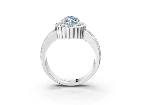 White gold Fancy Blue Marquise Cut Halo Diamond Split Shank Ring with Scalloped Prong Setting_15