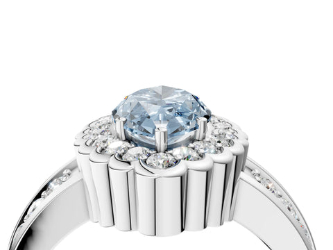 White gold Fancy Blue Marquise Cut Halo Diamond Split Shank Ring with Scalloped Prong Setting_16