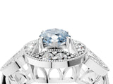 White gold Fancy Blue Marquise Cut Halo Milgrain Diamond Engagement Ring with Leaf Band and Four-Prong Setting_4