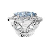 White gold Fancy Blue Marquise Cut Halo Milgrain Diamond Engagement Ring with Leaf Band and Four-Prong Setting_5