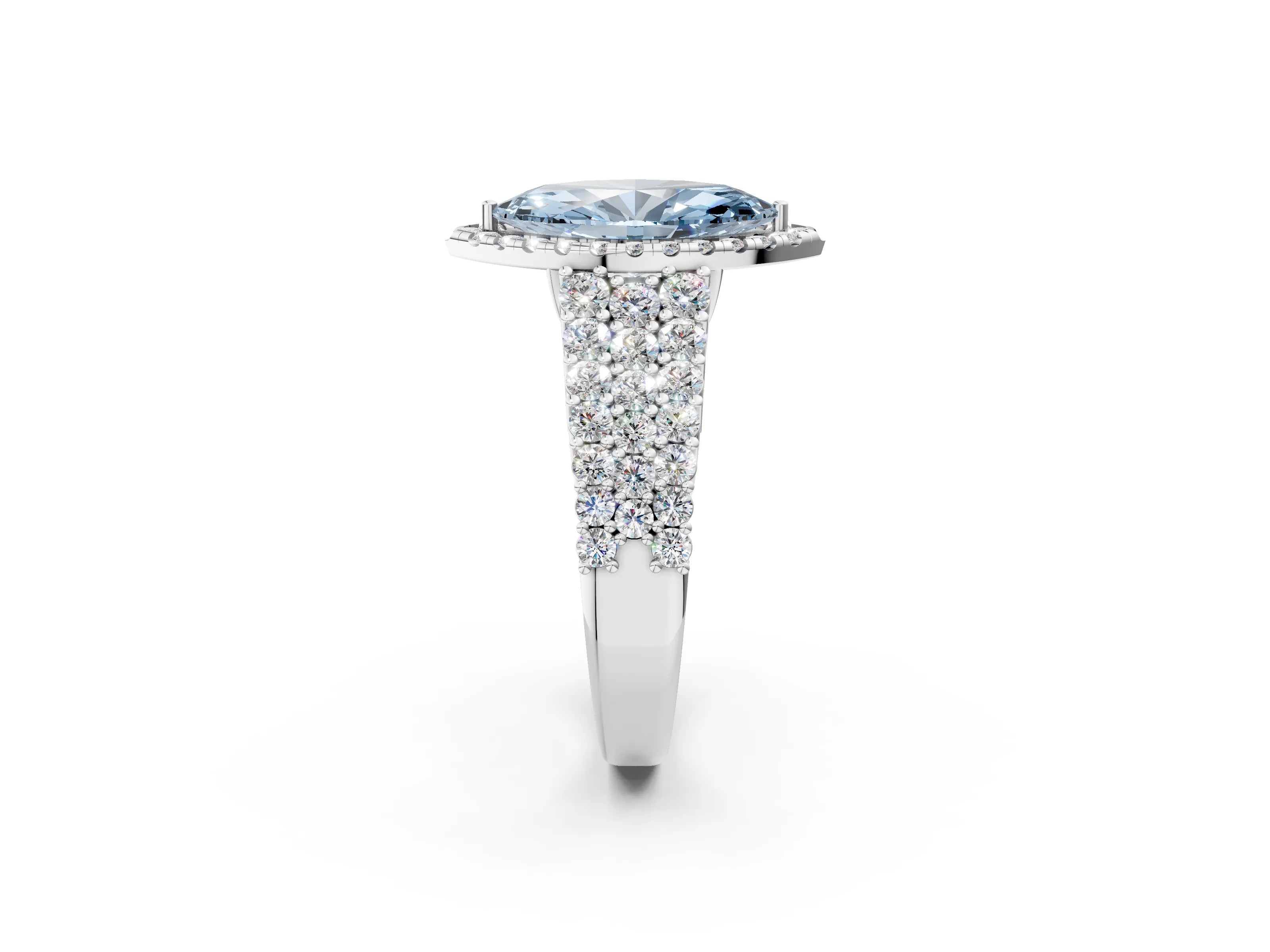 White gold Fancy Blue Marquise Cut Halo Pavé Diamond Engagement Ring with Split Shank and Four-Prong Setting_5