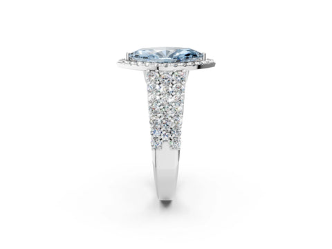 White gold Fancy Blue Marquise Cut Halo Pavé Diamond Engagement Ring with Split Shank and Four-Prong Setting_5