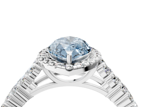 White gold Fancy Blue Marquise Cut Halo Pavé Diamond Engagement Ring with Split Shank and Four-Prong Setting_7
