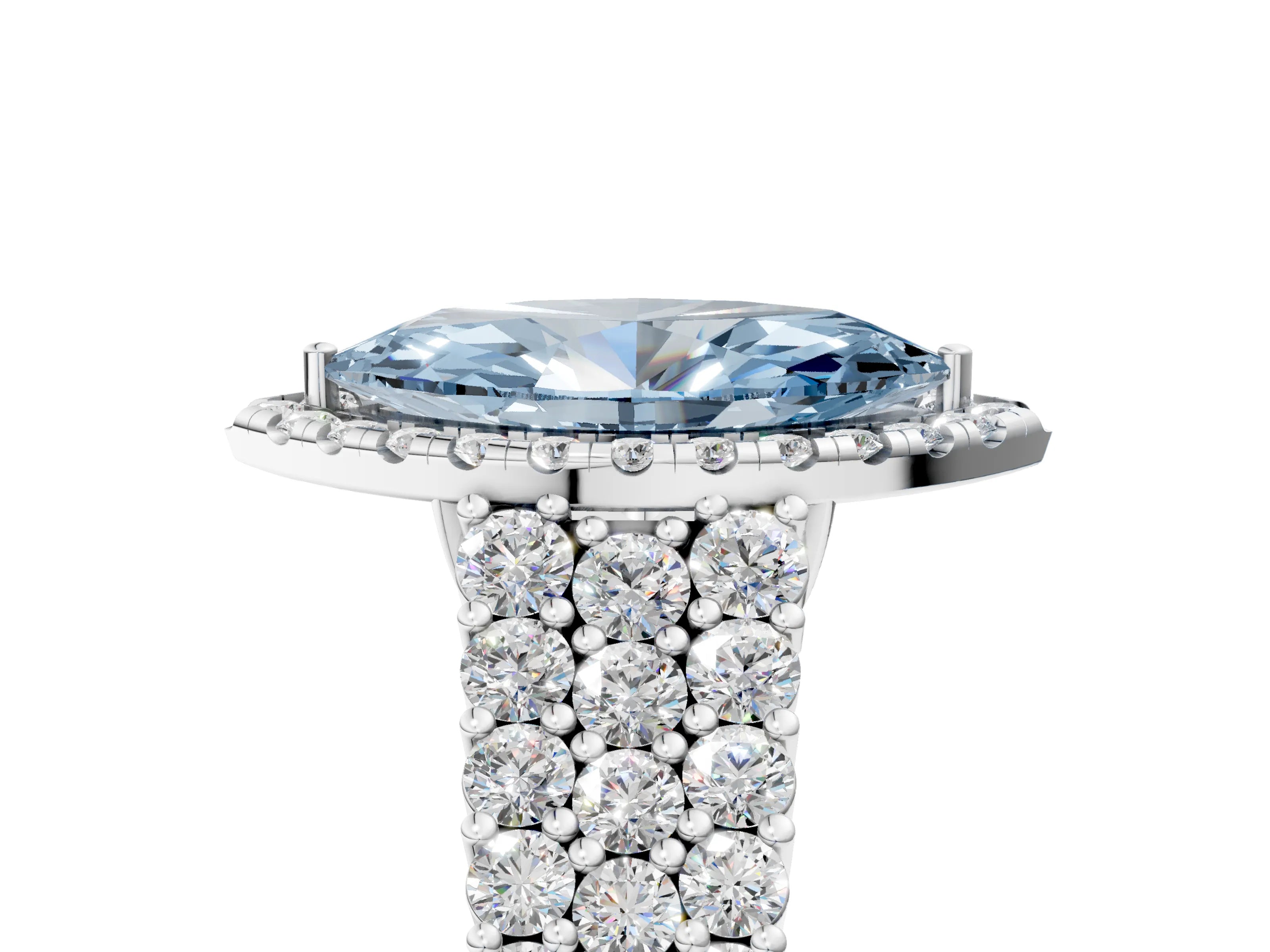 White gold Fancy Blue Marquise Cut Halo Pavé Diamond Engagement Ring with Split Shank and Four-Prong Setting_8