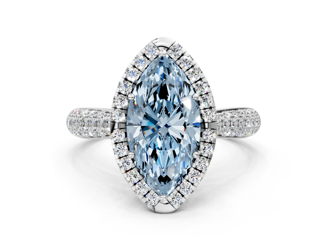 White gold Fancy Blue Marquise  Cut Halo Pave Band Four-Prong Setting Ring_37