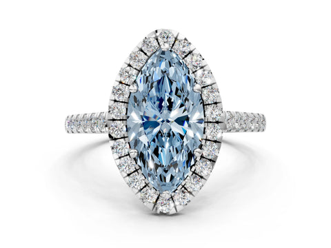White gold Fancy Blue Marquise Cut Halo Pave Diamond Engagement Ring with Four-Prong Setting_12