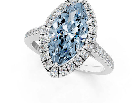 White gold Fancy Blue Marquise Cut Halo Pave Diamond Engagement Ring with Four-Prong Setting_13