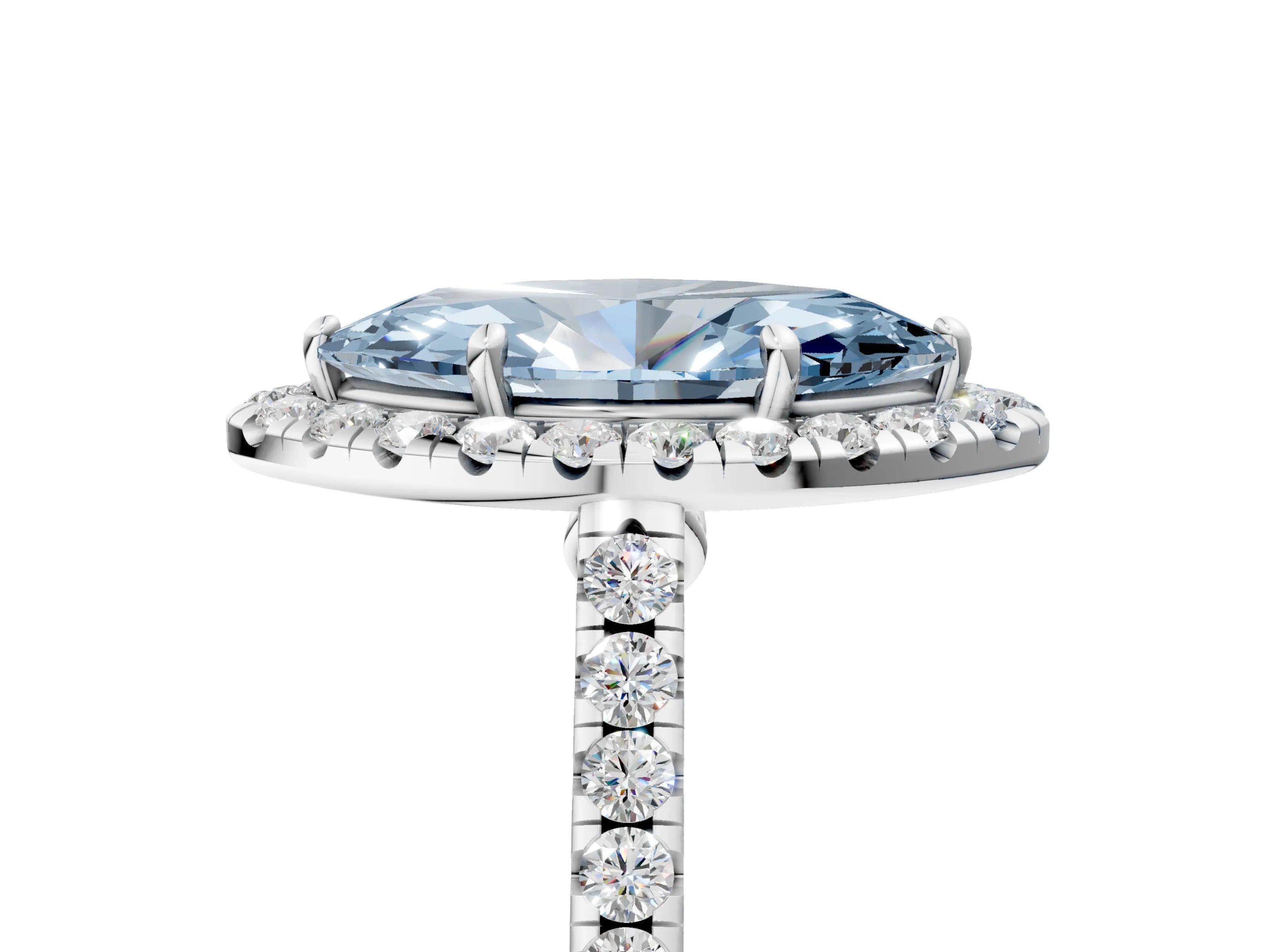 White gold Fancy Blue Marquise Cut Halo Pave Diamond Engagement Ring with Four-Prong Setting_17
