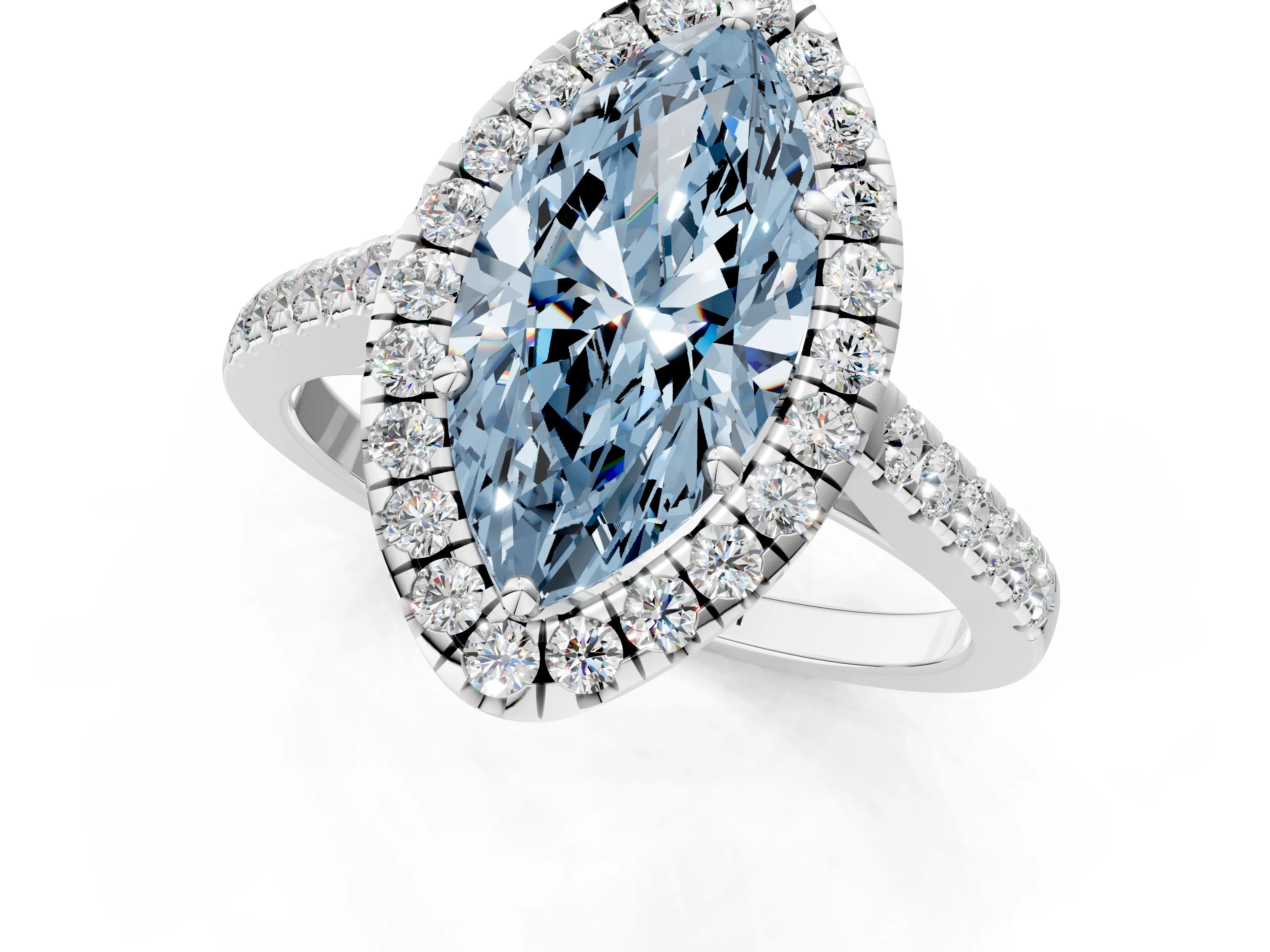 White gold Fancy Blue Marquise Cut Halo Pave Diamond Engagement Ring with Four-Prong Setting_19