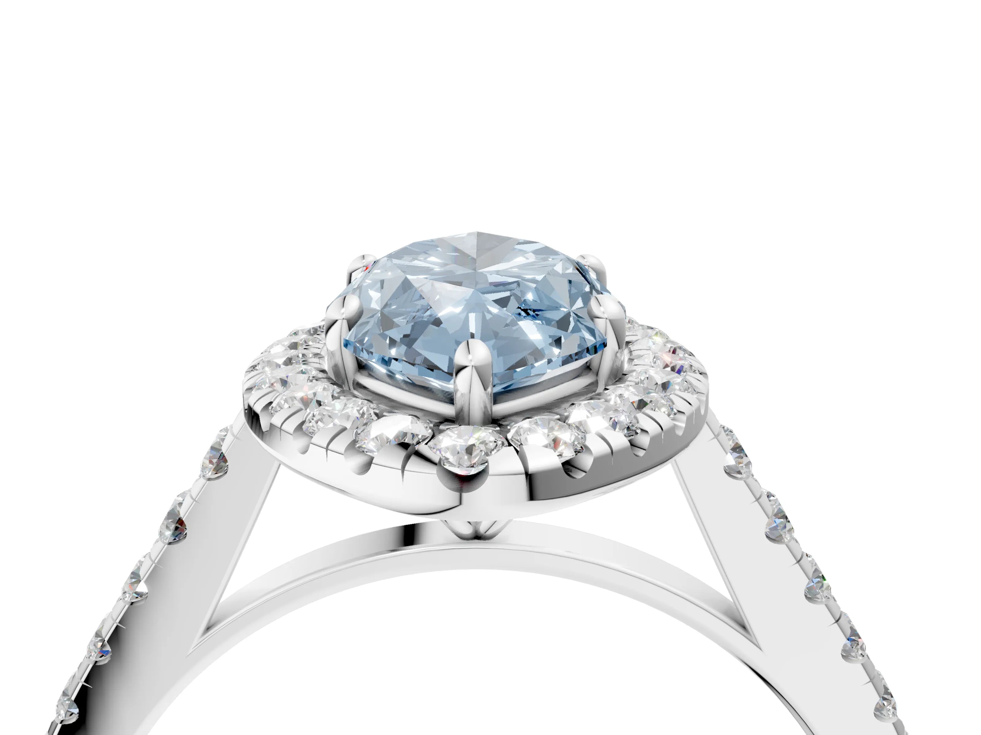 White gold Fancy Blue Marquise Cut Halo Pave Diamond Engagement Ring with Four-Prong Setting_22