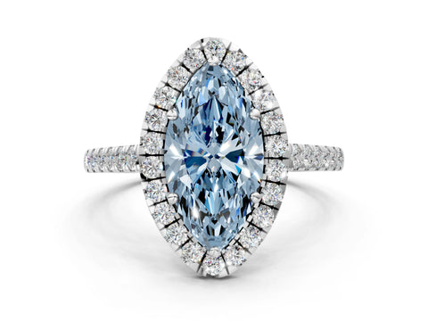White gold Fancy Blue Marquise Cut Halo Pave Diamond Engagement Ring with Four-Prong Setting_24