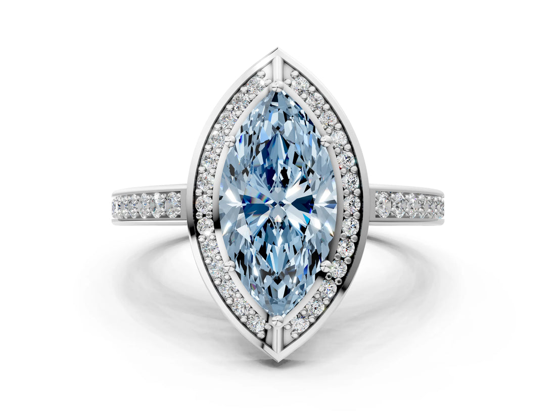 White gold Fancy Blue Marquise  Cut Halo Pave Split Shank Prong Setting Ring_32