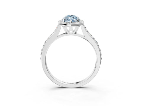 White gold Fancy Blue Marquise Cut Halo Round Diamond Pavé Band with Four-Prong Setting_18