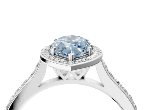 White gold Fancy Blue Marquise Cut Halo Round Diamond Pavé Band with Four-Prong Setting_19