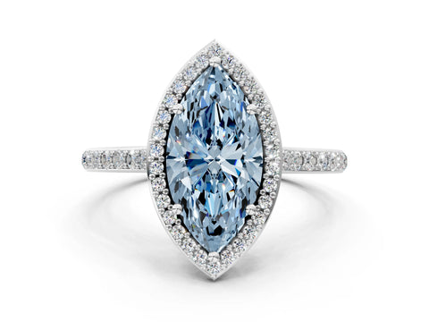 White gold Fancy Blue Marquise Cut Halo Round Diamond Pavé Band with Four-Prong Setting_26