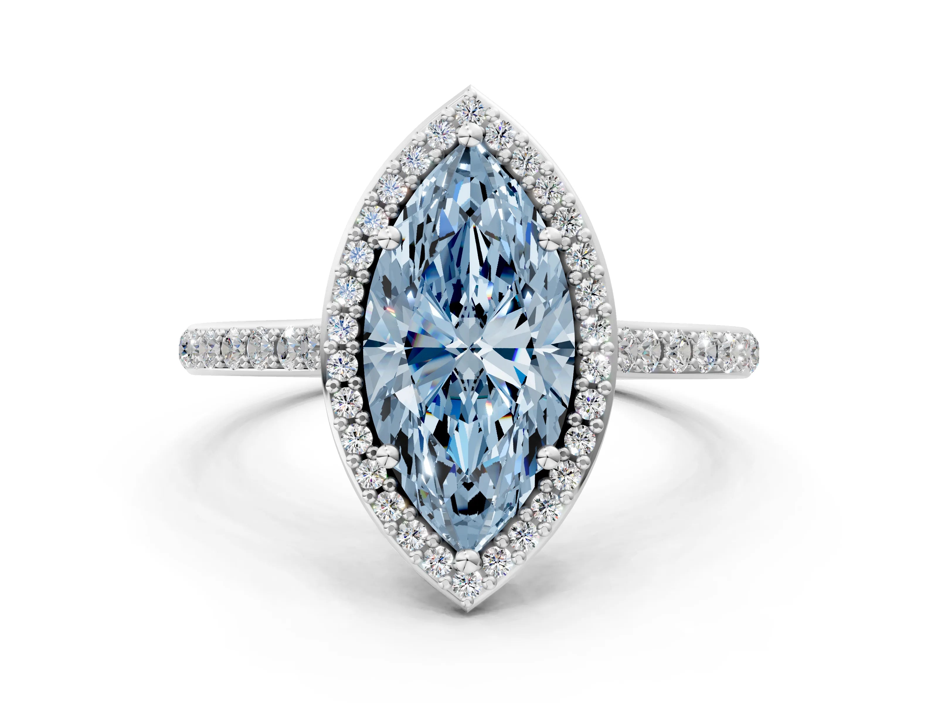 White gold Fancy Blue Marquise Cut Halo Round Diamond Pavé Band with Four-Prong Setting_27