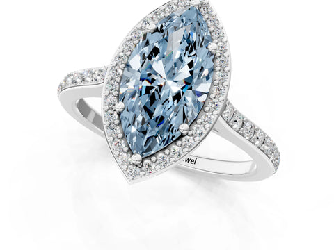 White gold Fancy Blue Marquise Cut Halo Round Diamond Pavé Band with Four-Prong Setting_28