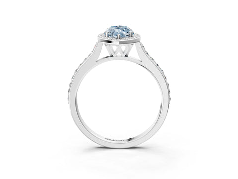 White gold Fancy Blue Marquise Cut Halo Round Diamond Pavé Band with Four-Prong Setting_29