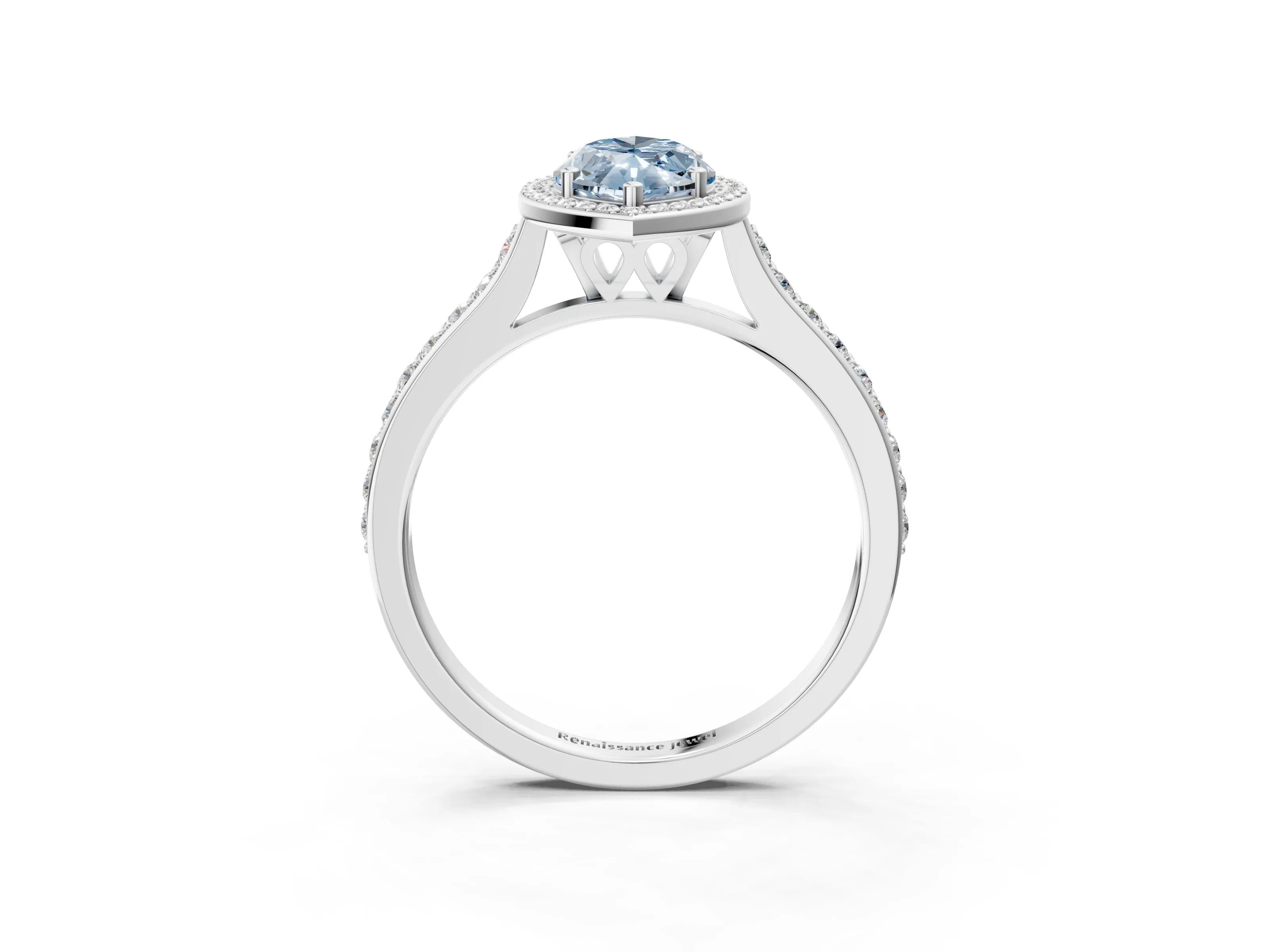 White gold Fancy Blue Marquise Cut Halo Round Diamond Pavé Band with Four-Prong Setting_30