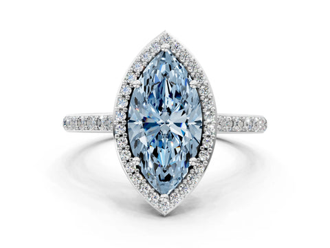 White gold Fancy Blue Marquise Cut Halo Round Diamond Pavé Band with Four-Prong Setting_39