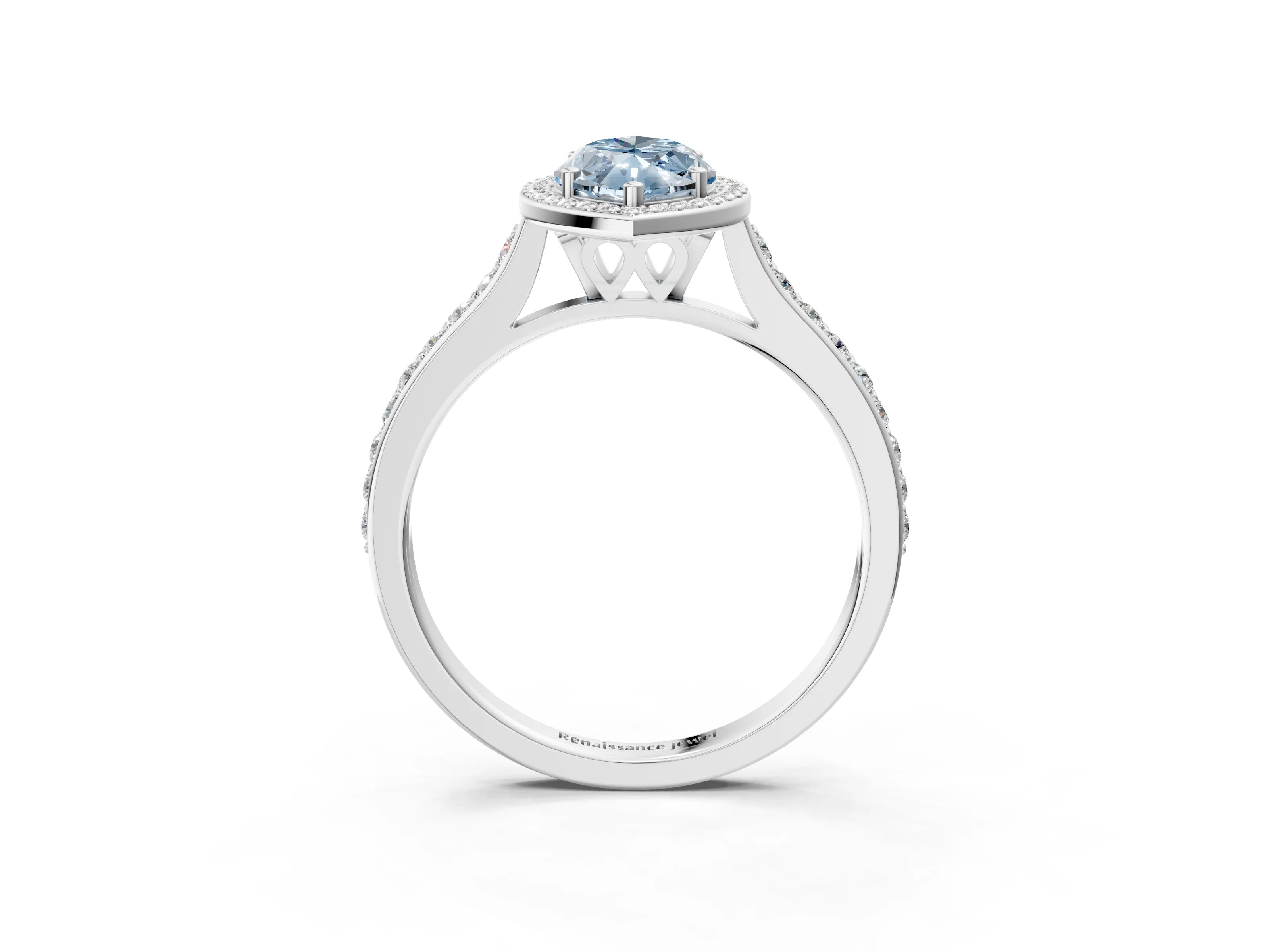 White gold Fancy Blue Marquise Cut Halo Round Diamond Pavé Band with Four-Prong Setting_41