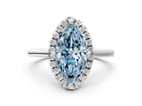White gold Fancy Blue Marquise Cut Halo Round Diamond Solitaire Engagement Ring with Pave Band and Four-Prong Setting_24