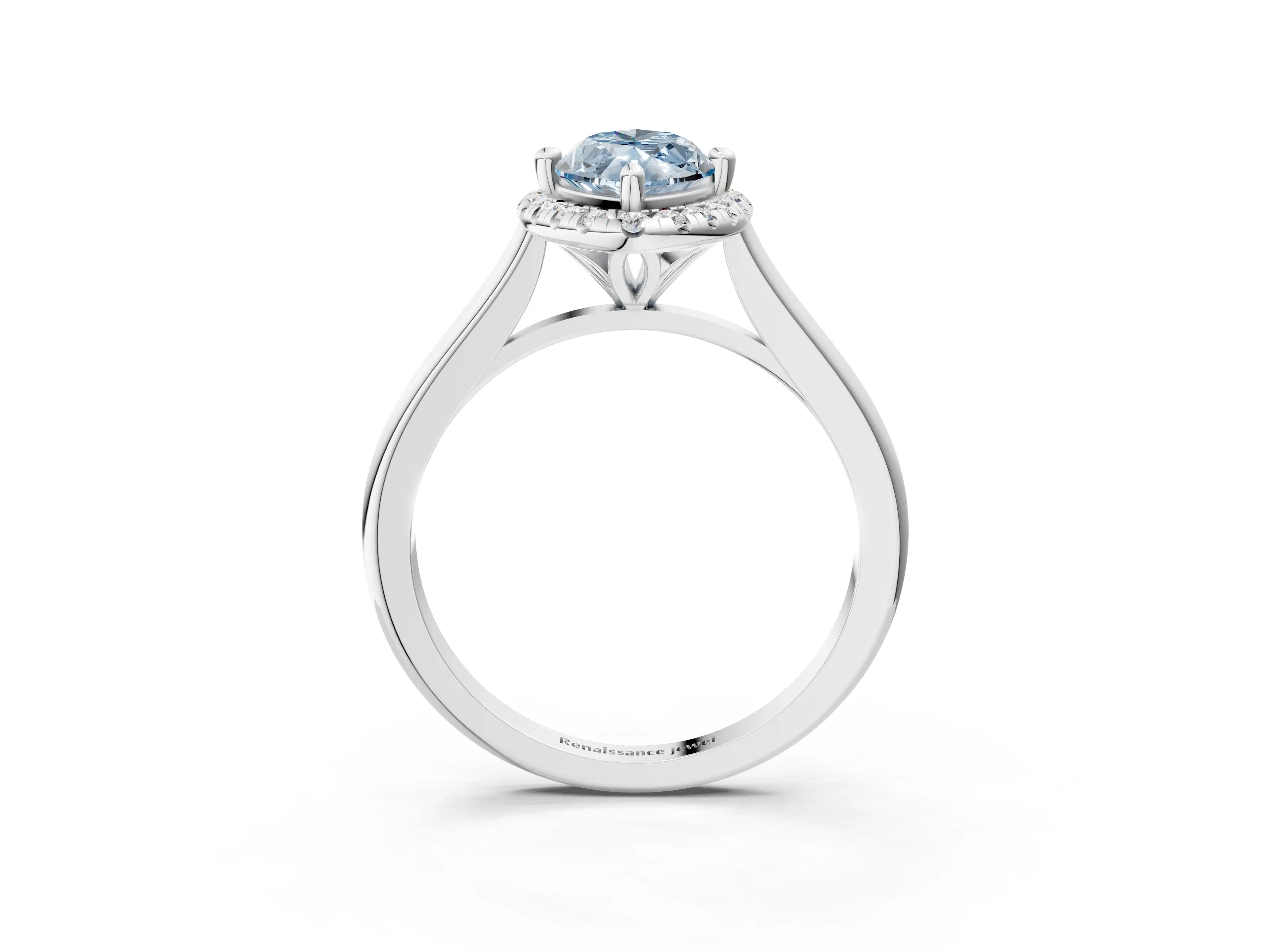 White gold Fancy Blue Marquise Cut Halo Round Diamond Solitaire Engagement Ring with Pave Band and Four-Prong Setting_27