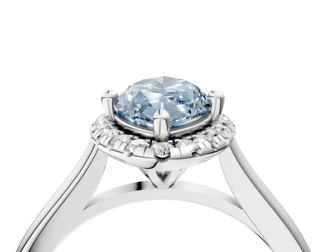 White gold Fancy Blue Marquise Cut Halo Round Diamond Solitaire Engagement Ring with Pave Band and Four-Prong Setting_28