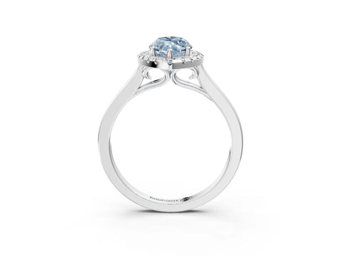 White gold Fancy Blue Marquise Cut Halo Round Diamond Solitaire Ring with Pavé Band and Four-Prong Setting_3
