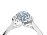 White gold Fancy Blue Marquise Cut Halo Round Diamond Solitaire Ring with Pavé Band and Four-Prong Setting_4