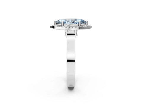 White gold Fancy Blue Marquise Cut Halo Round Diamond Twist Band with Four-Prong Setting_14
