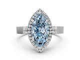 White gold Fancy Blue Marquise Cut Halo Round Diamond Twist Band with Four-Prong Setting_24
