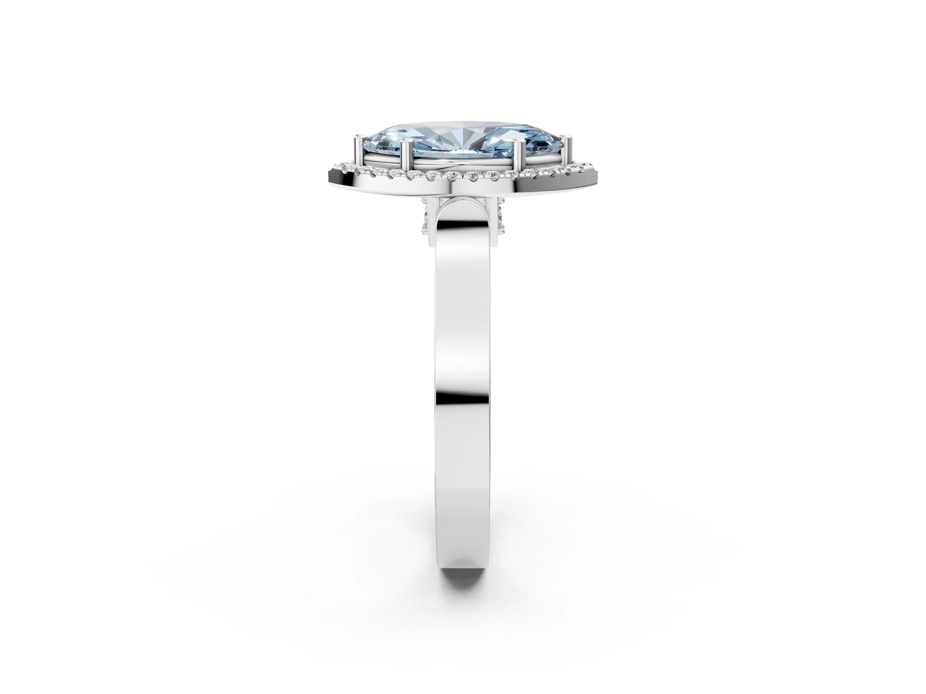 White gold Fancy Blue Marquise Cut Halo Round Diamond Twist Band with Four-Prong Setting_26