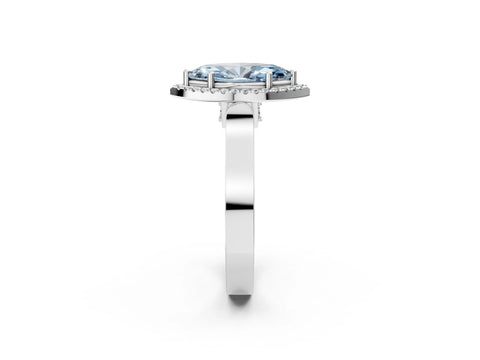 White gold Fancy Blue Marquise Cut Halo Round Diamond Twist Band with Four-Prong Setting_26