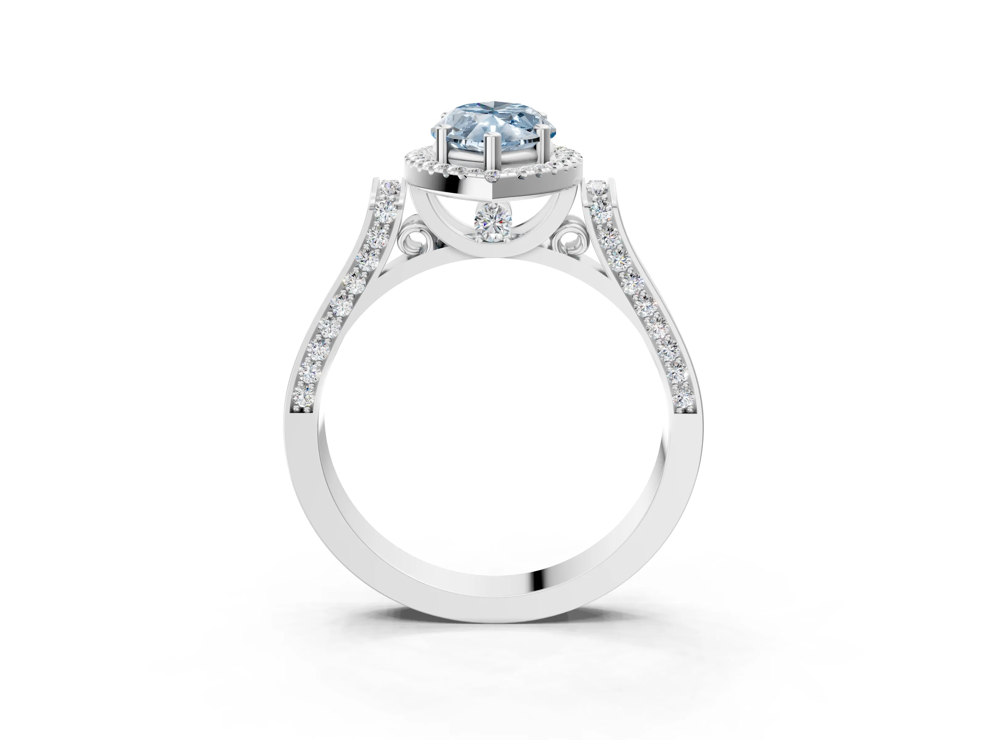 White gold Fancy Blue Marquise Cut Halo Round Diamond Twist Band with Four-Prong Setting_27