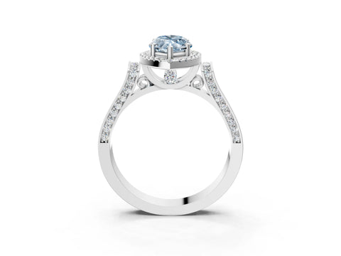 White gold Fancy Blue Marquise Cut Halo Round Diamond Twist Band with Four-Prong Setting_27