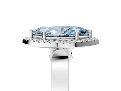White gold Fancy Blue Marquise Cut Halo Round Diamond Twist Band with Four-Prong Setting_29