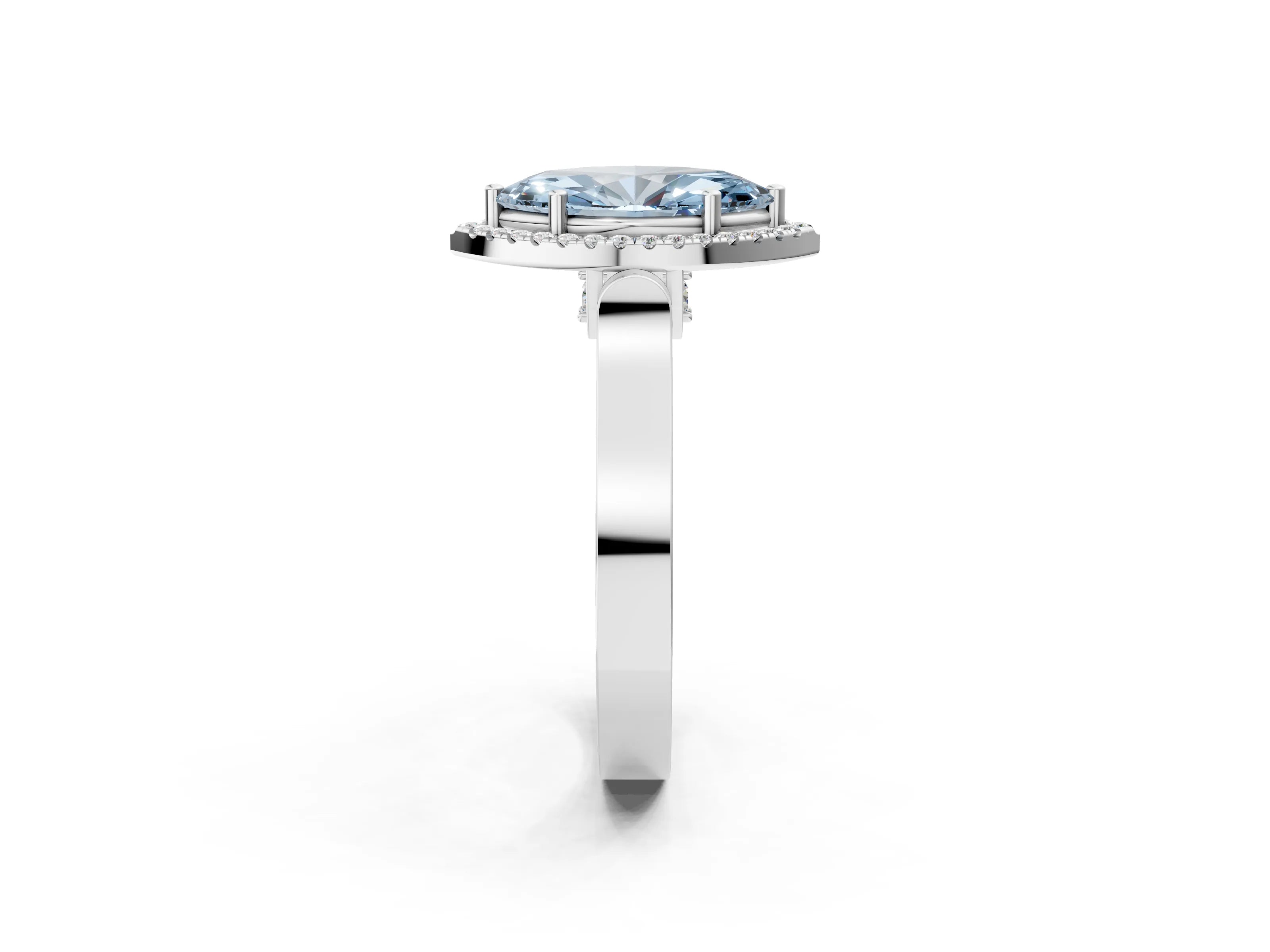 White gold Fancy Blue Marquise Cut Halo Round Diamond Twist Band with Four-Prong Setting_2
